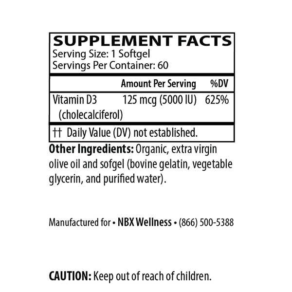 NBX Wellness Vitamin D3 5000 60 softgels