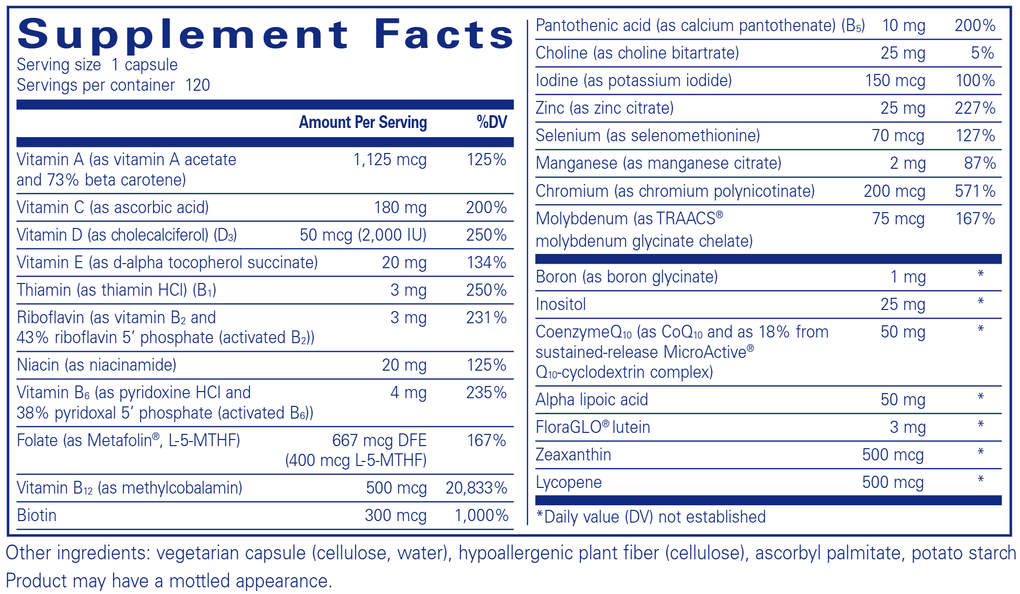 Pure Encapsulations O.N.E.™ Multivitamin 120 capsules