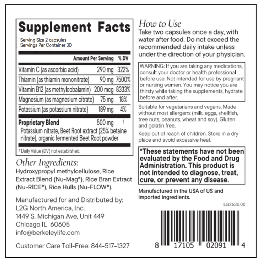 Berkeley Life Nitric Oxide Foundation 60 capsules