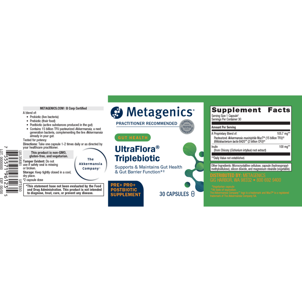 Metagenics UltraFlora Triplebiotic with Akkermansia 30 capsules