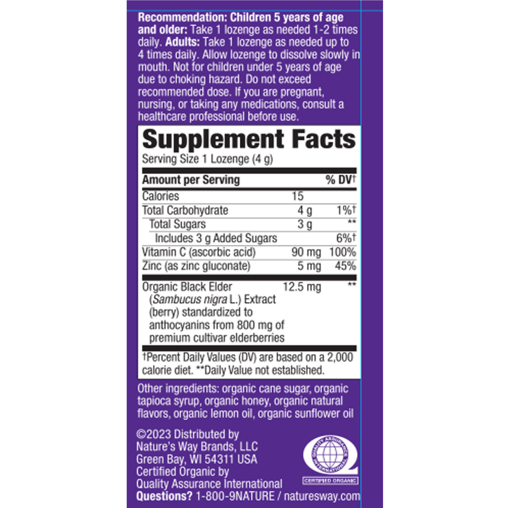 Nature's Way Sambucus Elderberry Zinc Lozenges Honey Lemon Flavor 24ct